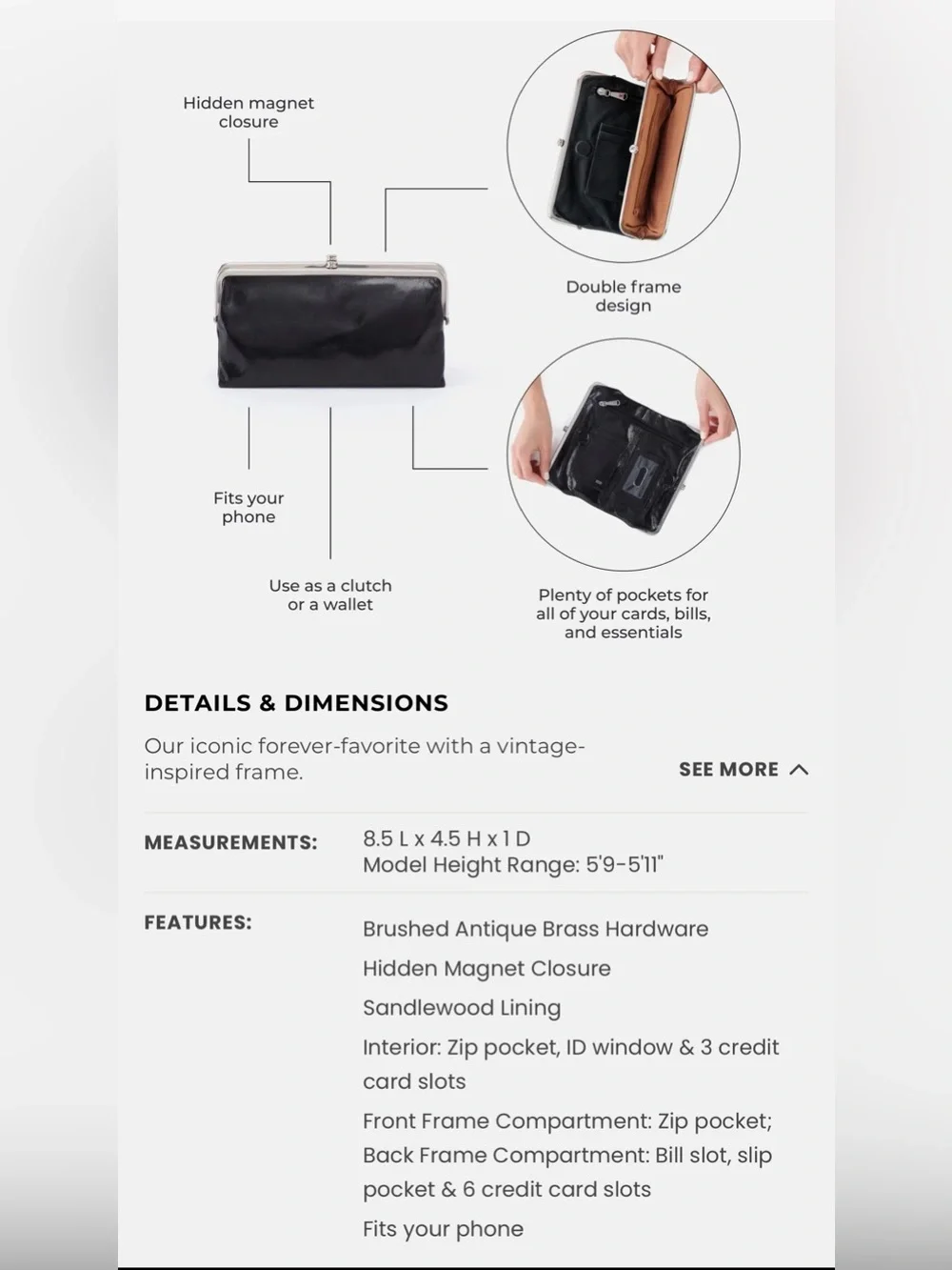 HOBO Lauren clutch wallet black suede and gold studs